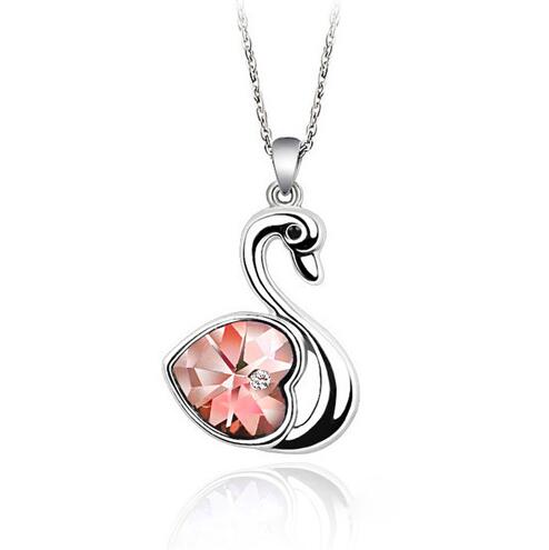 Good A++ Austrian crystal necklace peach heart crystal ornaments Little Swan jewelry WFN101 (with chain) mix order 20 pieces a lot