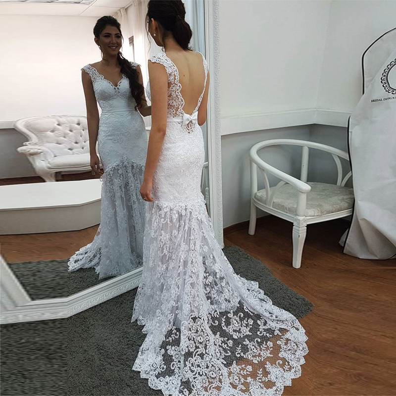 2018 Gorgeous Lace Mermaid Wedding Dresses V Neck Backless Long Wedding Gowns With Bow Sash Church Garden Beach Bridal Dresses, Ivory
2018 Gorgeous Lace Mermaid Wedding Dresses V Neck Backless Long Wedding Gowns With Bow Sash Church Garden Beach Bridal Dresses, Ivory