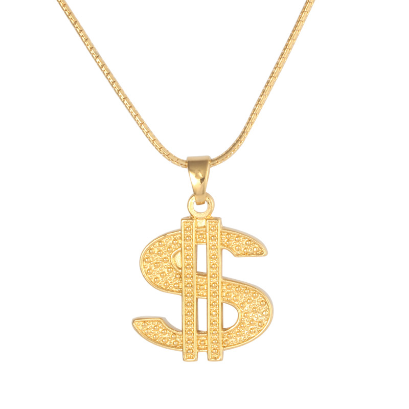 Gold Color $ Money Symbol Pendant Hip Hop Bling Crystal Dollar Sign 76cm Gold Link Chain Pendant Necklace Men Women Jewelry