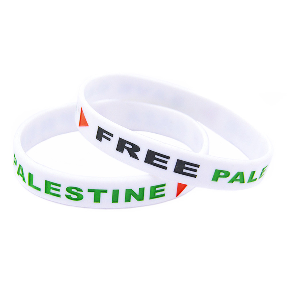 1PC Free Palestine Save Gaza Silicone Rubber Bracelet Triangle Logo Black And White Adult Size For Organization