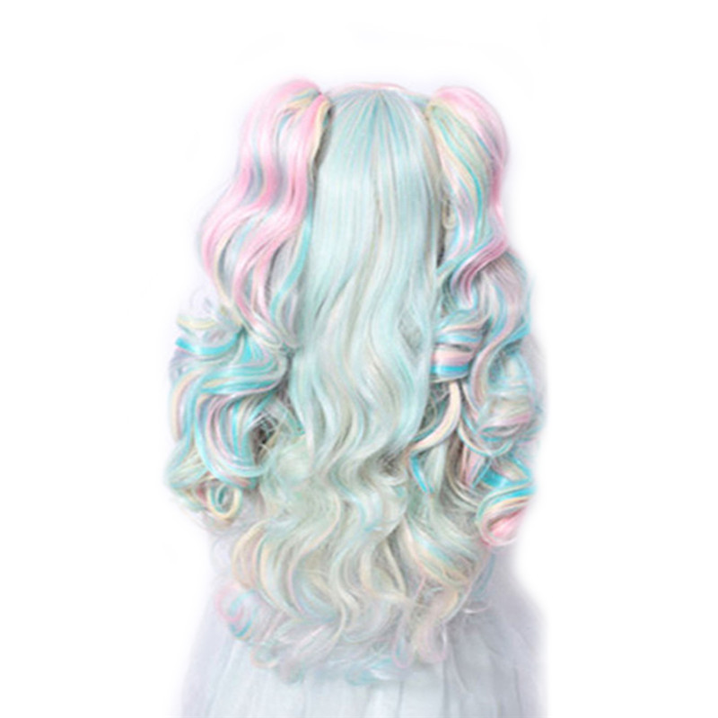 Double ponytail clip wig WoodFestival Long wavy synthetic wigs three sets Purple pink white black heat resistant fiber hair women