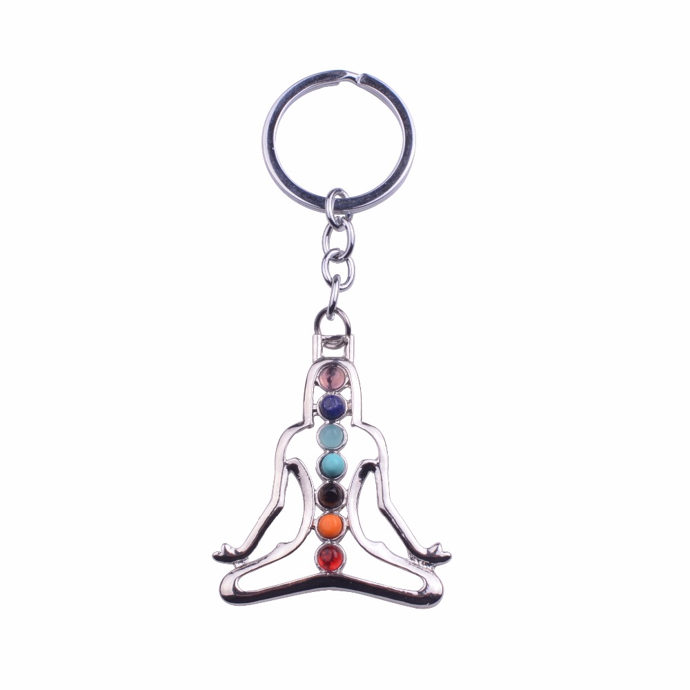 12pc/set 7 Chakra Yoga Stone Keychain Multicolor Natural Stone Beads Healing Crystal Key chain For Women Reiki Spiritual sleutelhanger