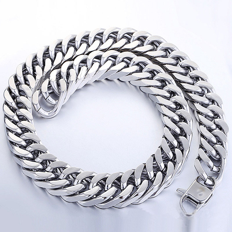 Men Franco Miami Cuban Link Chains Necklace High Polished Titanium Steel Jewelry Gold Silver 60cm17cm