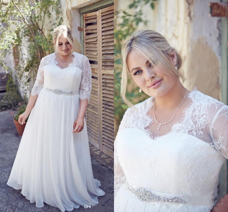 Elegant 2017 Plus Size Wedding Dresses With Sleeves A-line Chiffon And Lace Big Women Bridal Gowns Custom Made Vestidos De Novia, Ivory
Elegant 2017 Plus Size Wedding Dresses With Sleeves A-line Chiffon And Lace Big Women Bridal Gowns Custom Made Vestidos De Novia, Ivory
