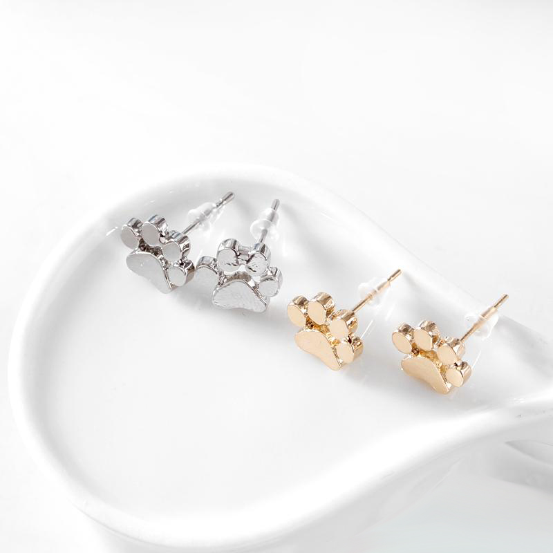 hollow pet cat dog lover paw print stud earrings Puppy Memorial Minimalist earring cute animal footprint gold silver plated earrings