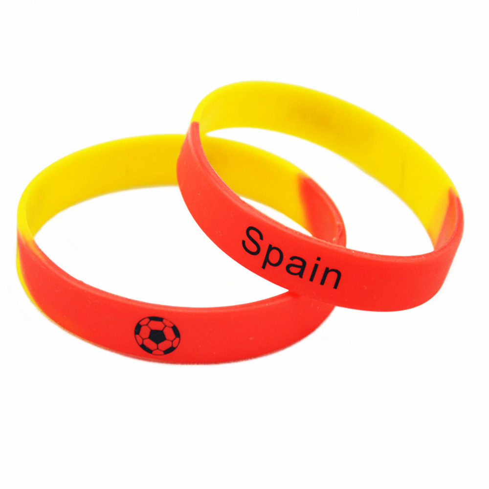 1PC Football Team Fashion Silicone Rubber Wristband Segmented Color Printed Logo Brazil Portugal Spain and France