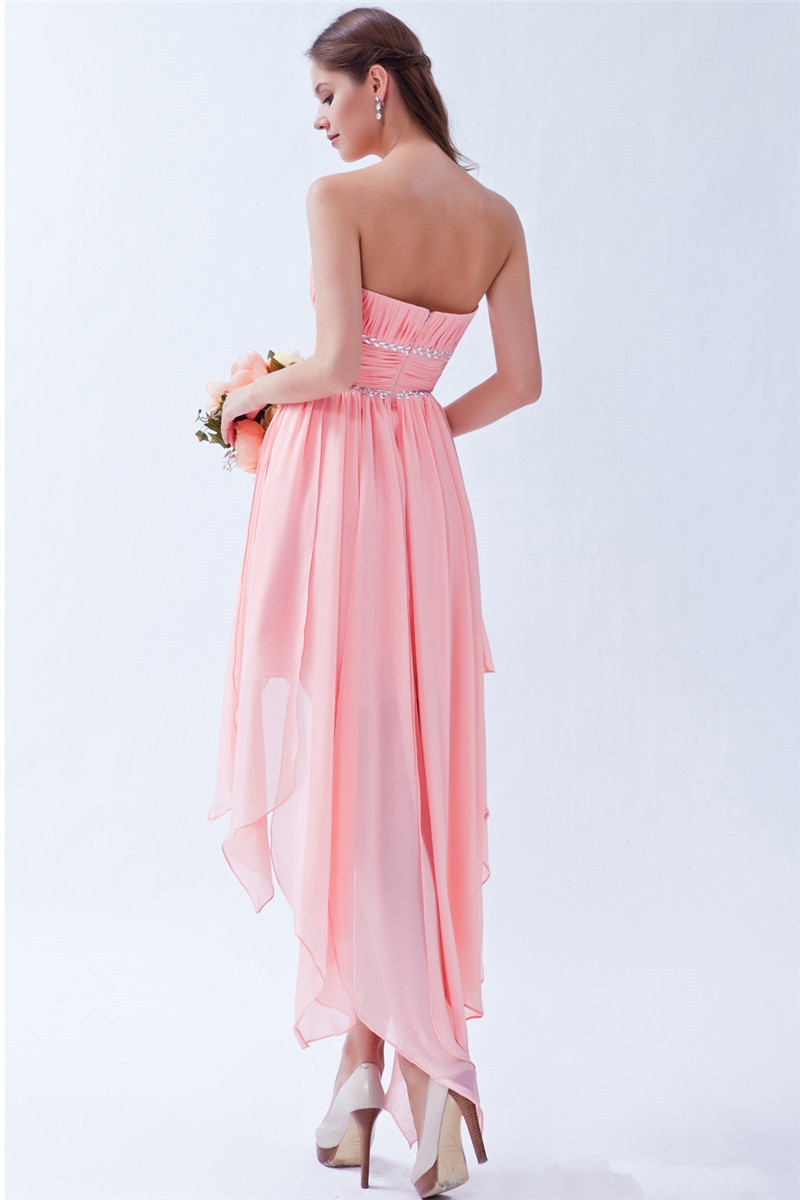 2017 Sexy Strapless Crystal A-Line Homecoming Dress With Pleat Chiffon Hi-Lo Graduation Prom Party Gown BH13