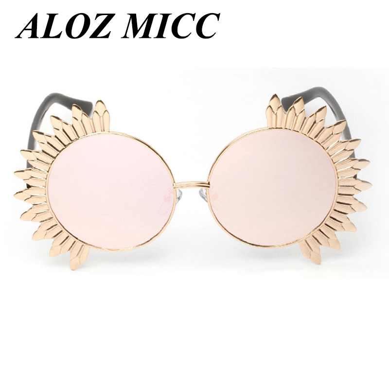 ALOZ MICC Lady Sunglasses Round Flower Frame Sunglasses Brand Design Women Sunglasses Sun Fashion Mirror Round Shades Eyewear Oculos A253