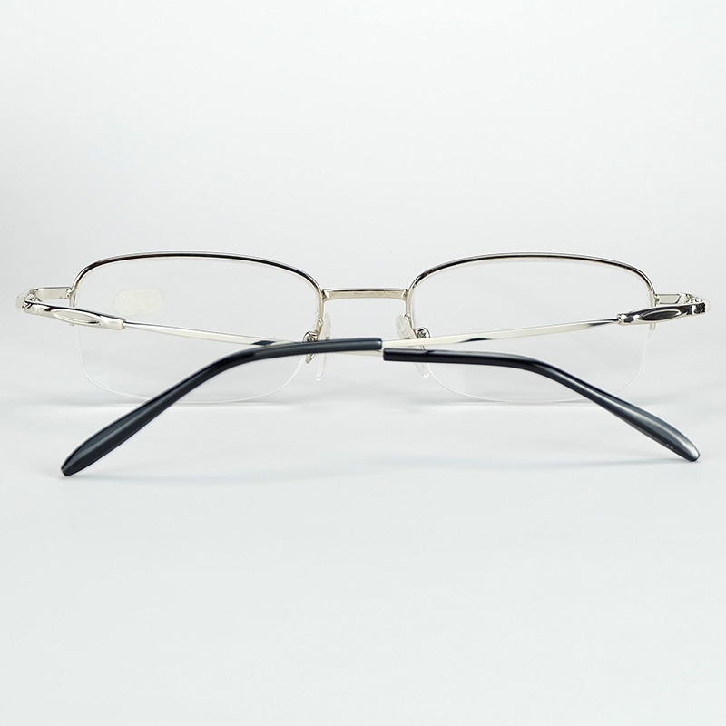 Classical Half Metal Frame Reading Gasses Slim And Light Eyewear With Power Lenses Silver Color For Elder People