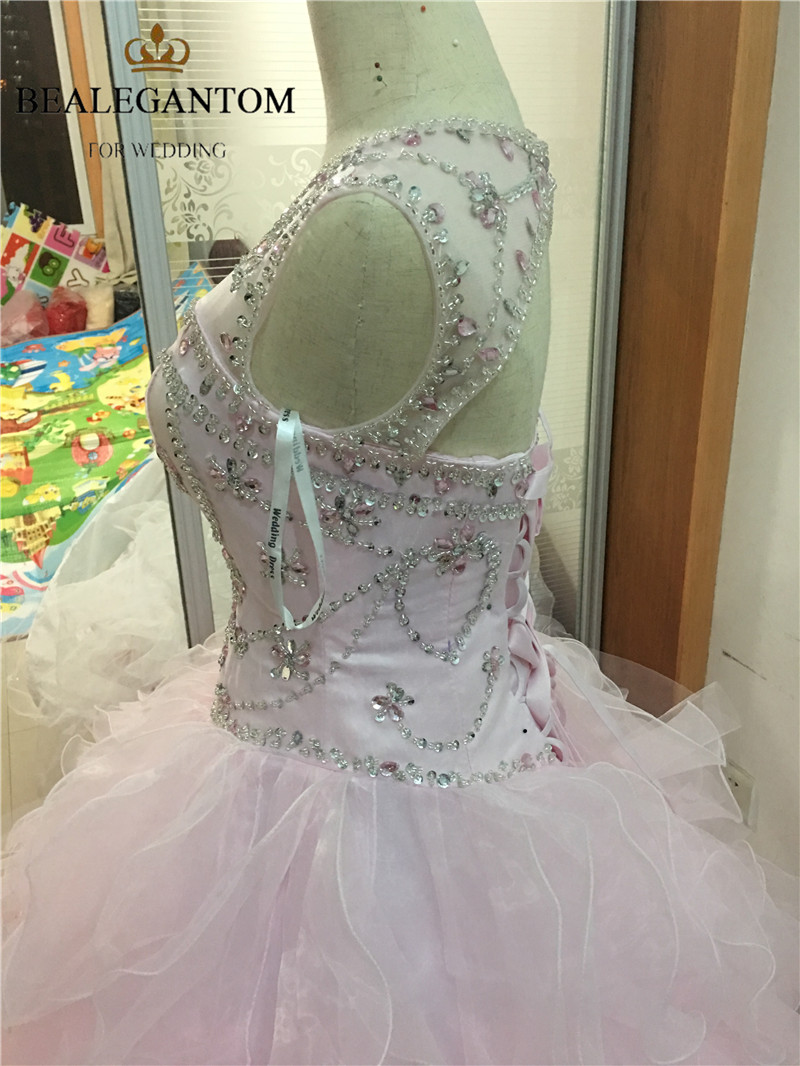2017 Sexy Pink Backless Crystal Ball Gown Quinceanera Dresses with Sequined Beading Plus Size Sweet 16 Dresses Vestido Debutante Gowns BQ35