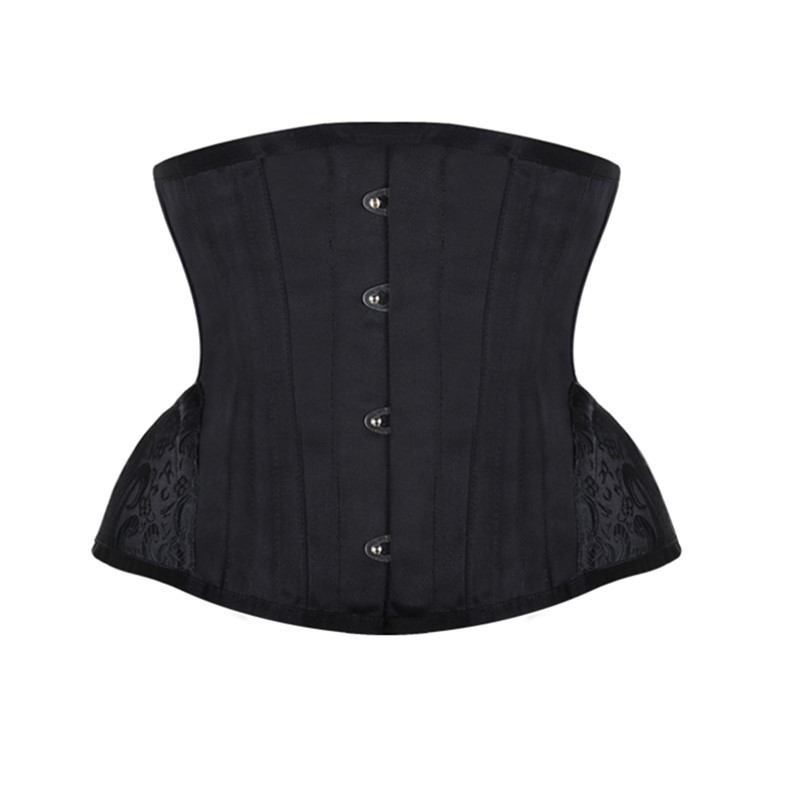 12 Steel Bones Underbust Waist Taming Corset with Contrast Brocade Embroidery Hip Panel and Curved Hem Women Everyday Waist Trainer Corselet