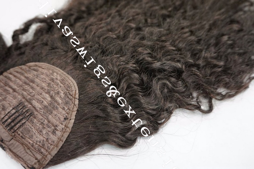 Medium brown kinky curly wraps ponytail hairpiece long high human hair african american pony tail extension color #4 120g