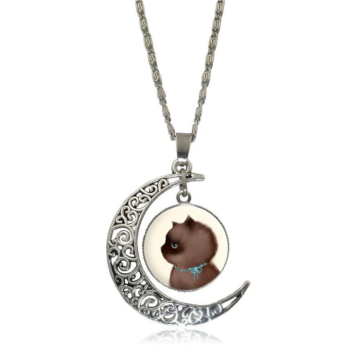 Best gift Breaking cartoon cat moonlight gemstone necklace WFN539 (with chain) mix order 20 pieces a lot