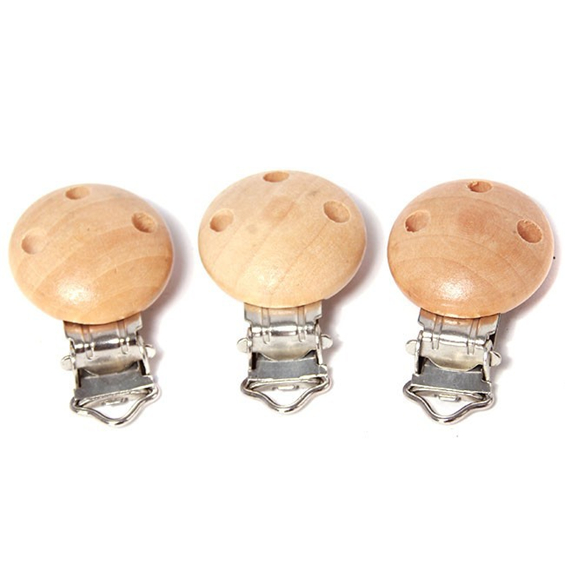 Wholesale-5pcs/lot Metal Wooden Baby Pacifier Clips Solid Color Holders Cute Infant Soother Clasps Holders Accessories PA162397