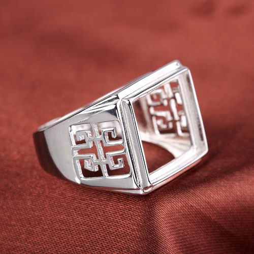 Fine Silver 925 sterling Silver Engagement Wedding Party Men Ring 13x16mm/14x18mm/13x19mm Princess Cabochon Semi Mount Jewelry Setting