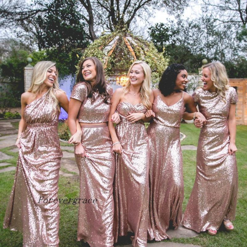 High Quality Long Sequins Sparkle Bridesmaid Dress Rose Gold Maternity Maid of Honor Dress Wedding Guest Gown Custom Made Plus Size
