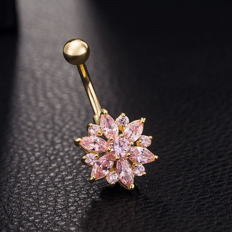 10 Colors for Option Anti-Allergic Cute Flowers Belly Button Rings CZ Women Sexy Body Jewelry Dangle Navel Body Piercing Jewelry for Dancers