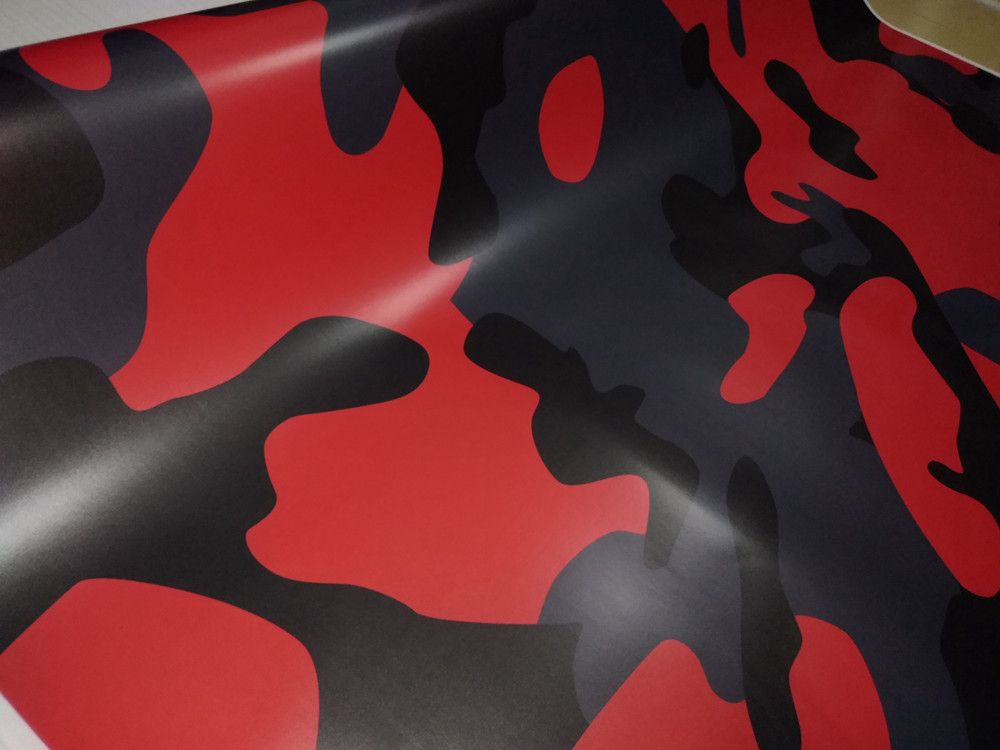 Red Black Large Camo Vinyl For Car Wrap With Air Release Gloss / Matt Camouflage Stickers Truck graphics self adhesive 1.52X30M (5x98ft)