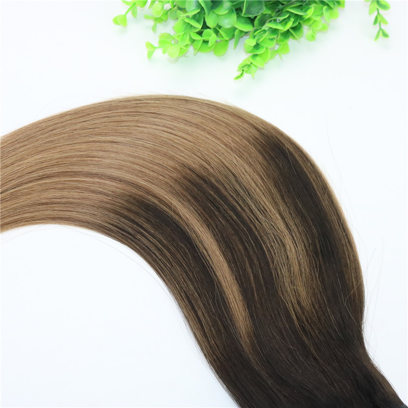 8A 7pcs Full Head Clip In Human Hair Extensions Ombre Dark Brown To Medium Brown Highlights Hairstyle