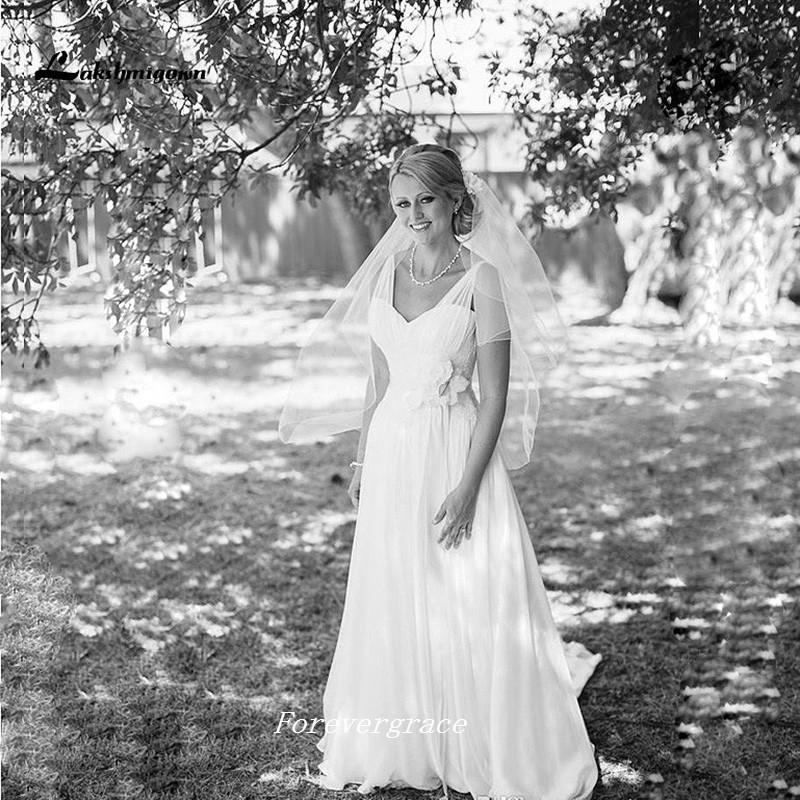 Gothic V Neck Summer Wedding Dress Simple Boho Backless Women Bridal Gown Plus Size Vestido De Noiva Longo