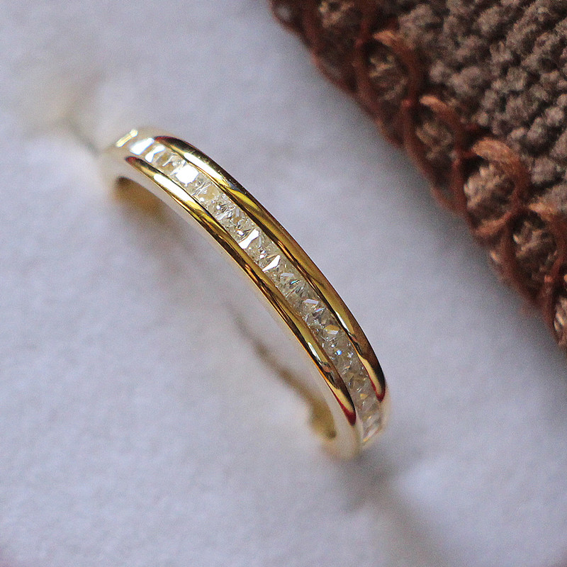 Wedding Band for Her Princess Cut Synthetic Diamond Ring for Women Solid 925 Sterling Silver Ring Yellow Gold Plated Jewelry