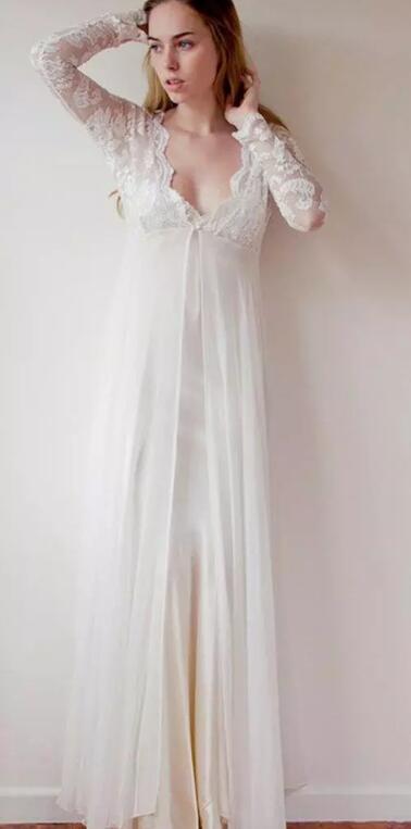 2017 Simple Maternity Pregnant Wedding Dresses Cheap V Neck Long Sleeve Illusion Back Chiffon Country Bohemian Bridal Gowns EN10101