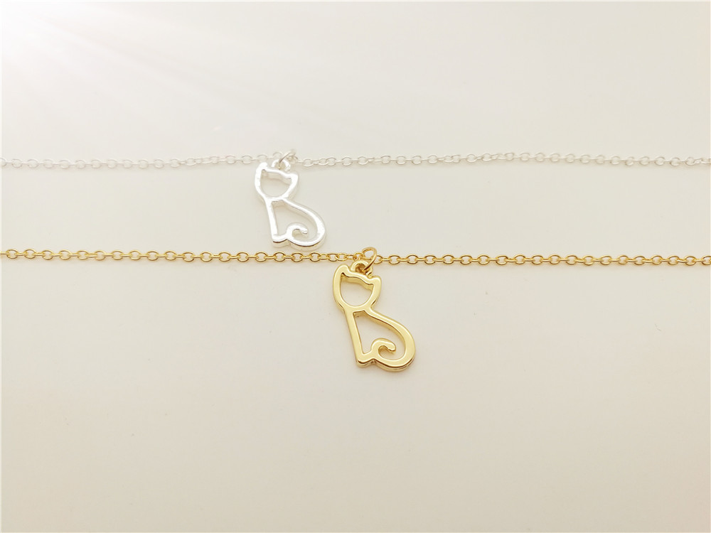 5PCS- B066 Cute Lovely Pussy Cat Bracelet Hollow Outline Lucky Pet Cat Bracelets Simple Animal Kitty Bracelets for Women