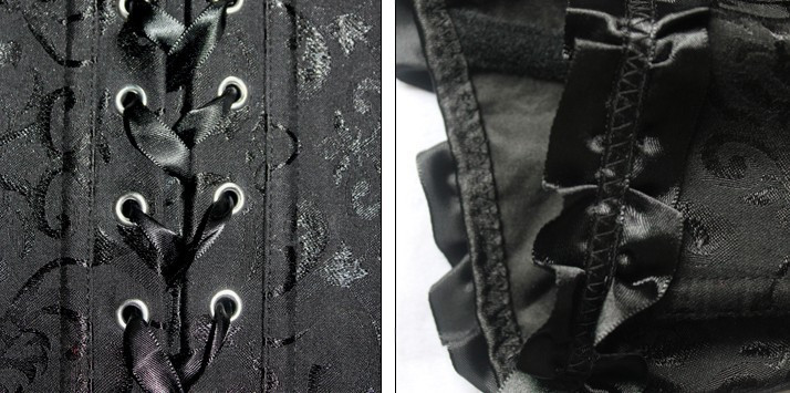 Gothic Brocade Corset Black With Zipper Front And Lace Back Wholesale Retail 8107
