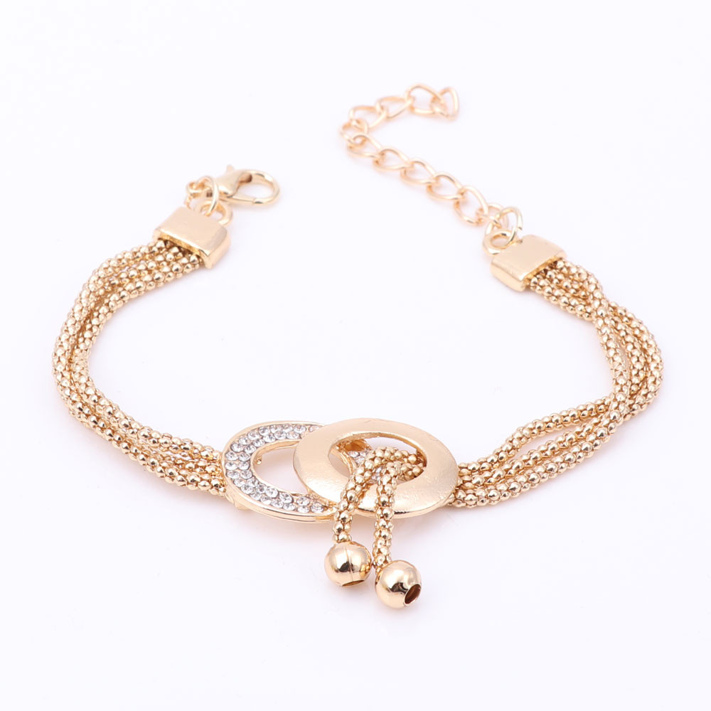 Fashion New Tassel Jewelry Sets Necklace Earrings Bracelet Ring Dubai Gold Plated Crystal African Beads Jewelry Sets