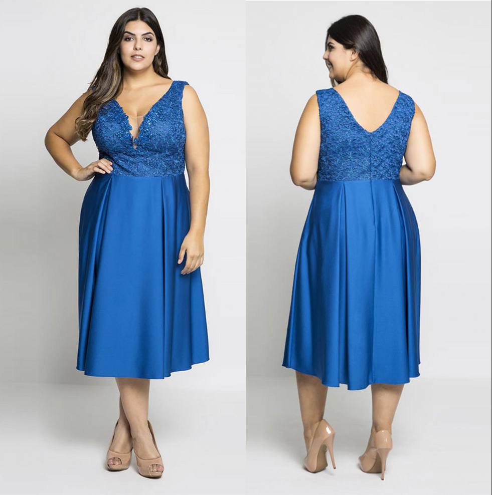 Royal Blue Plus Size Lace Prom Dresses Sheer Deep V-Neck Short Evening Gowns A-Line Tea Length Formal Dress, Purple
Royal Blue Plus Size Lace Prom Dresses Sheer Deep V-Neck Short Evening Gowns A-Line Tea Length Formal Dress, Purple
