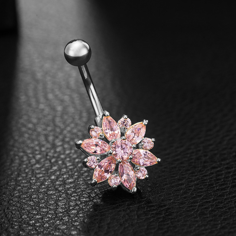 10 Colors for Option Anti-Allergic Cute Flowers Belly Button Rings CZ Women Sexy Body Jewelry Dangle Navel Body Piercing Jewelry for Dancers