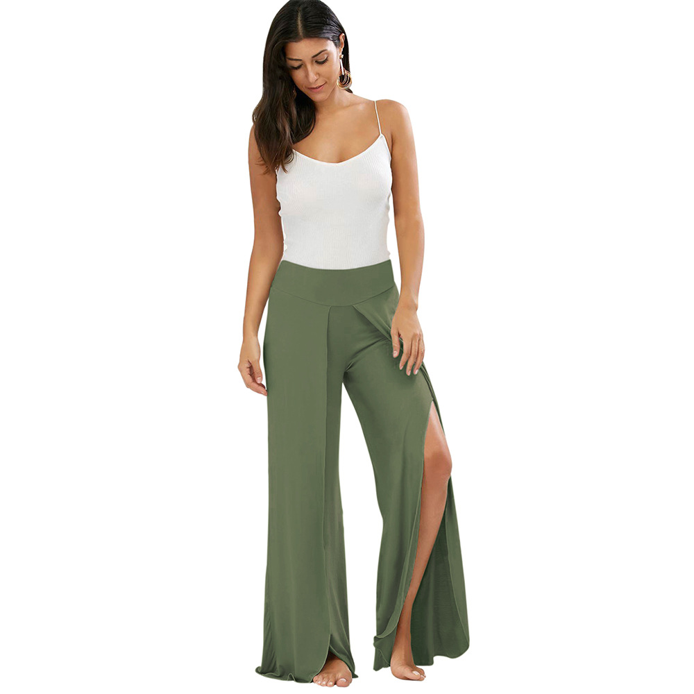 2022 European American fashion personality pants pure color high waist open fork yoga pants Support mixed batch