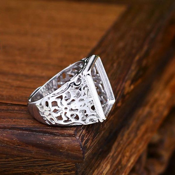 Art Deco 13x16mm Princess Cabochon Semi Mount 925 Sterling Silver Men Ring Antique Vintage