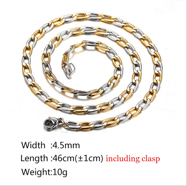 Silver&Gold Color Link Chain Necklace for Men Jewelry Stainless Steel Necklace Jewelry 46CM in Length 4.5mm Width NC-035