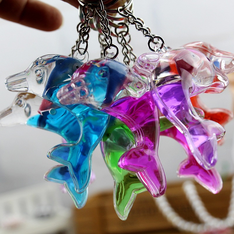 Dolphins floating bag pendant oil leak cartoon small gift creative key ring key ring aquarium gift KR349 Keychains mix order 20 pieces a lot