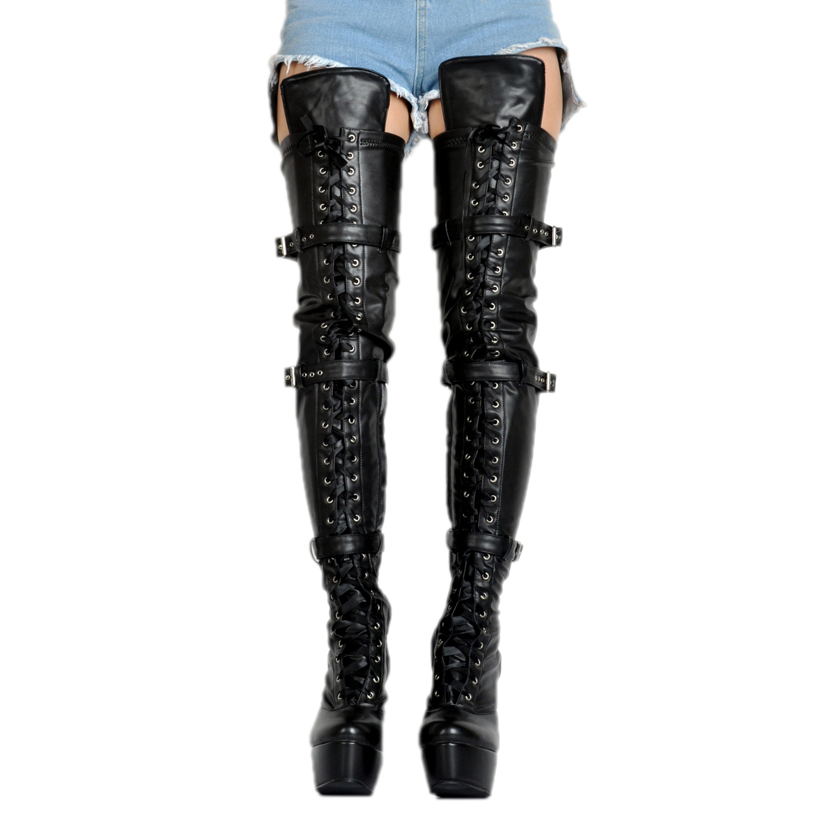 Kolnoo Handmade Womens 2017 New Arrival High Heel Platform Thigh-high Boots Pull Off Large Size Fashion Winter Party Dress Shoes XD340