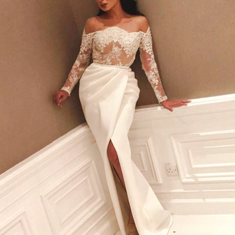 Side Split Mermaid Prom Dress Off Shoulder Lace Applique Long Sleeves Ruched Long Evening Gowns Stylish Sexy Floor Length Formal Party Dress, Dark red
Side Split Mermaid Prom Dress Off Shoulder Lace Applique Long Sleeves Ruched Long Evening Gowns Stylish Sexy Floor Length Formal Party Dress, Dark red