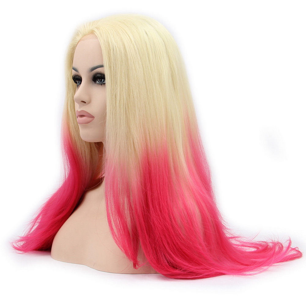 Long Straight Lace Front Wig Synthetic Glueless Hairstyles Two Tone Blonde Red Ombre Wigs For Women