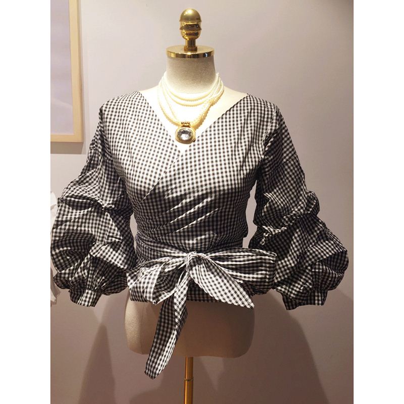 Summer Autumn 2016 New Korean Bow Lantern Sleeve Blouse Shirt V-neck Cotton Short-sleeved White Shirt Blouses Women Tops Blouse