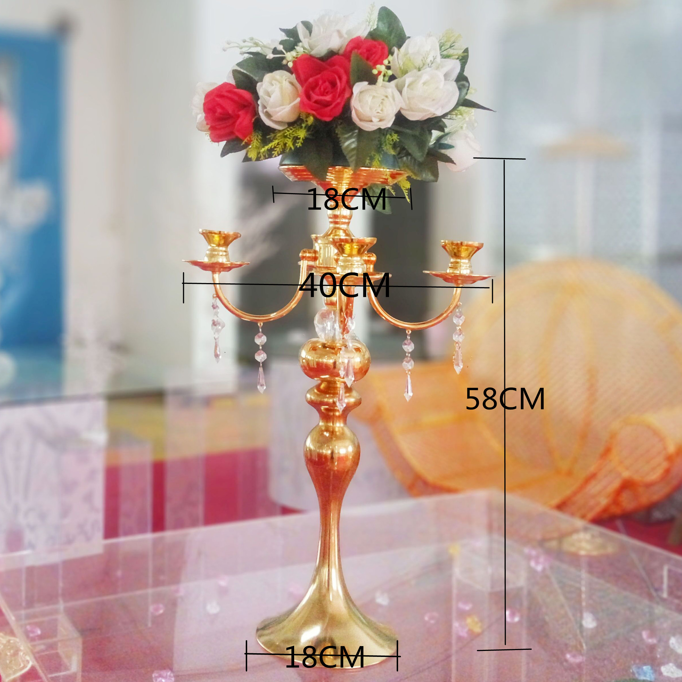 58cm gold 5 arms Crystal Candelabra Candle Holders wedding Centerpiece flower rack bowl Candlestick event party candelabrum XJ260305