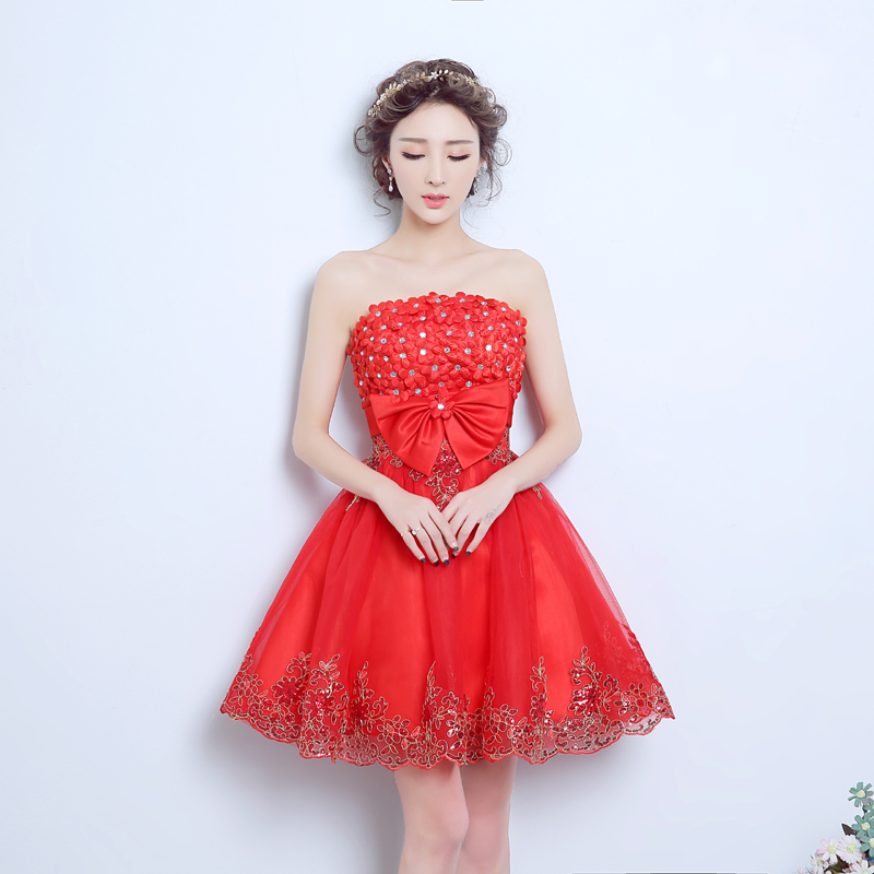 Brand New Evening Dresses with Bow Elegant Girls Women Bride Gown Fashion Red Short Ball Prom Party Homecoming Graduation Formal Dress
