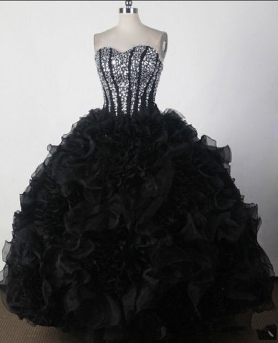 sweetheart black ball gown quinceanera dresses with organza crystals beaded plus size prom pageant debutante party gown bm60