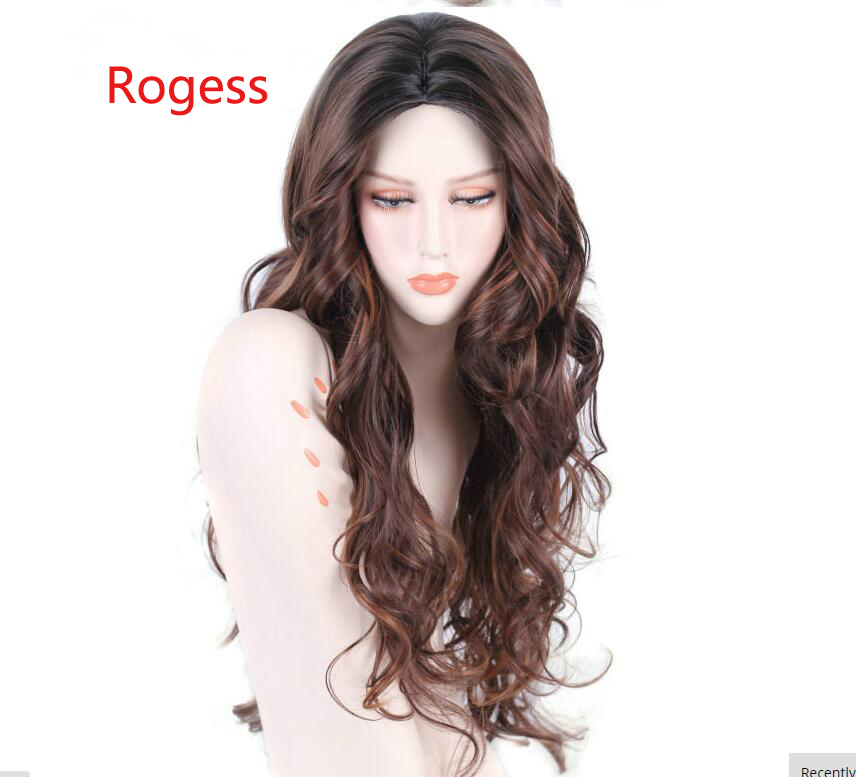 28Inch Long Ombre Brown Wigs For Black Women Heat Resistant Synthetic Wig Big Wavy Pruiken Perruque Synthetic Hair wig