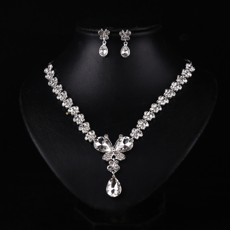 Rhinestone Crystal Drop Necklace Sets Earring Plated Bridal Jewelry Set White Wedding Earrings Wedding Accessories
