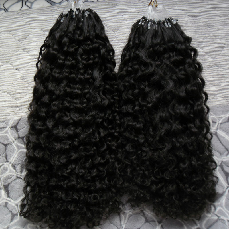 Afro kinky curly micro link human hair extensions black 200g brazilian kinky curly micro loop hair extensions 200s