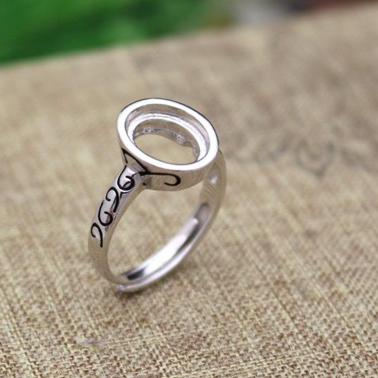8x10mm Oval Cabochon Semi Mount 925 Silver Art Nouveau Women Engagement Ring Fine Silver Jewelry Setting