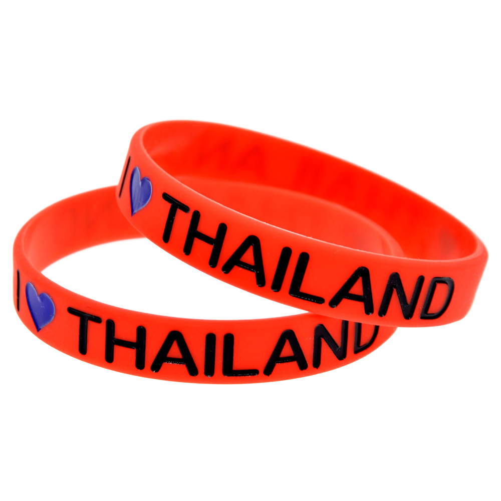 100PCS I Love Thailand Silicone Rubber Bracelet Decoration Logo Red Adult Size Perfect To Use In Any Benefits Gift