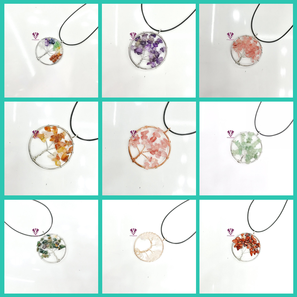 Women's Colorful Tree of Life Pendant Necklace Featuring Rainbow Quartz and Amethyst