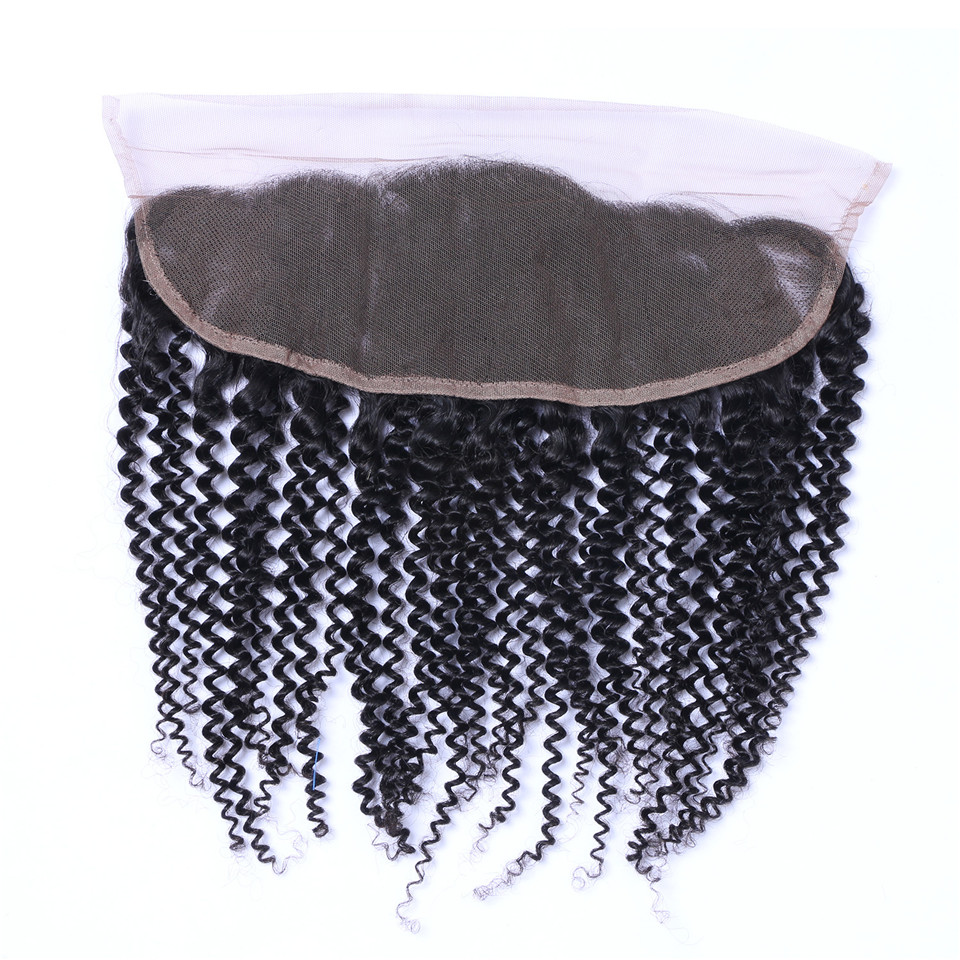 Free shipping Brazilian Kinky Curly 13x4 To Ear Pre Plucked Lace Frontal Closure With Baby Remy Human Hair Free Part