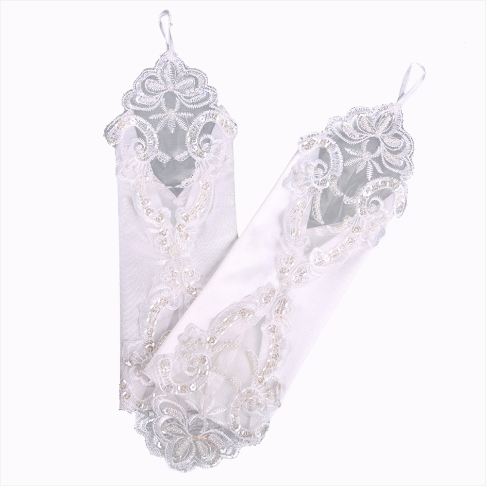 White Fingerless Beads Bridal Gloves Sequin Applique Wedding Dress Party Gloves Cheap Wedding Accessories InStock New Arrival
